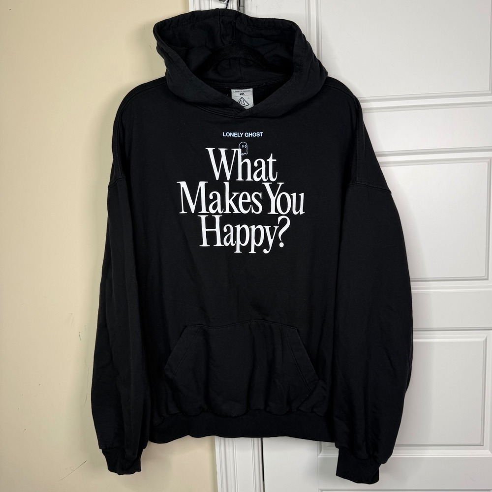 Lonely Ghost Hoodie Mens 2X Black What Makes You Happy Graphic Sweatshirt Street